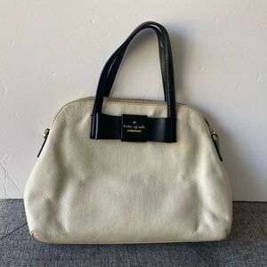 Kate Spade Ivory & Black Zipper Top handle Bow & Logo With Dust Bag